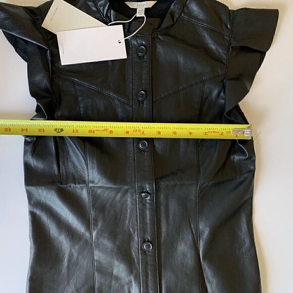Joie Black Vegan Faux Leather Orien Flutter-Sleeve Top - Women & Juniors XXS - Picture 10 of 12